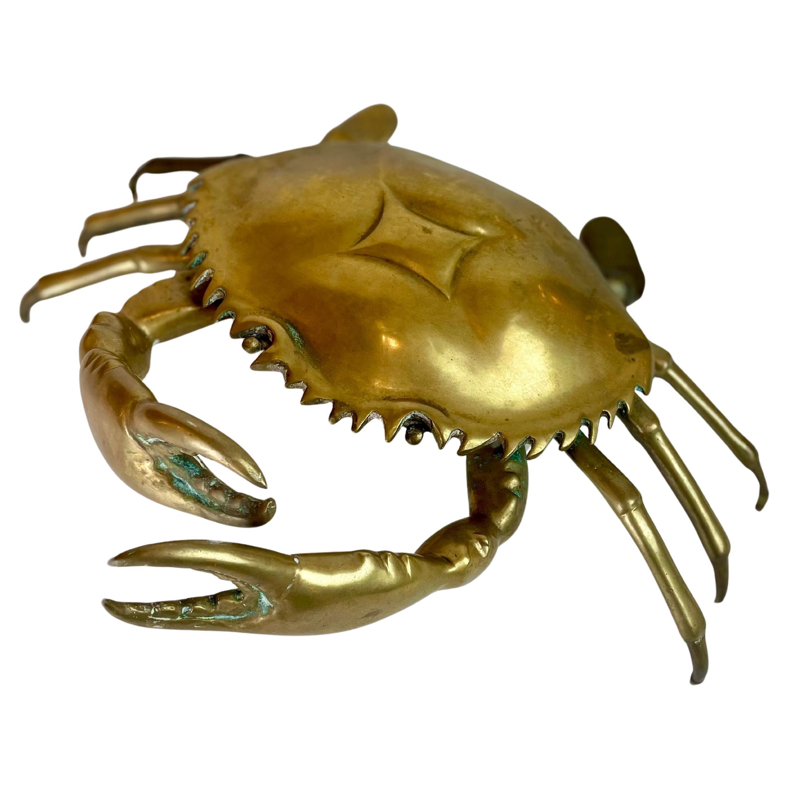 Grande sculpture vintage en laiton en forme de crabe - Boîte