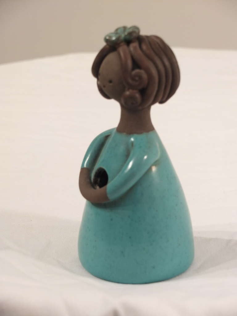Mid-20th Century Colette Gueden Sea-Green Glazed Ceramic Flower Vase