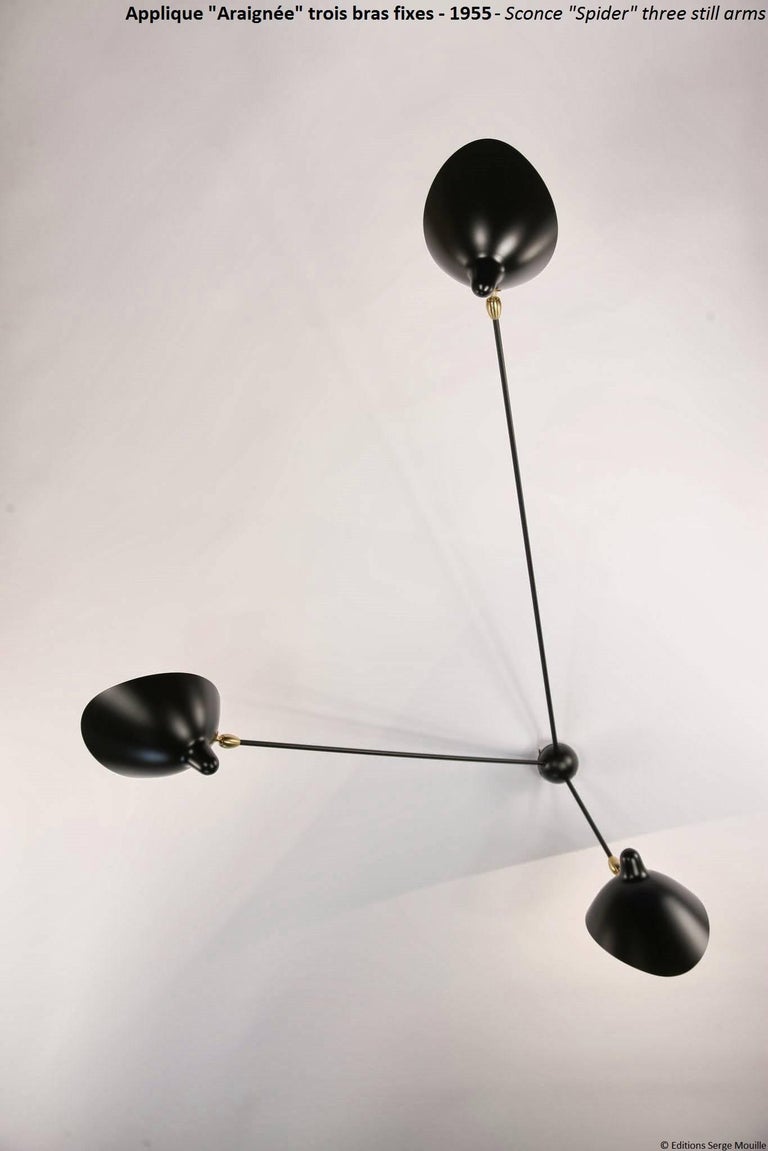 Sconce Serge Mouille Model Applique Spider 3 Arms In Black Or White