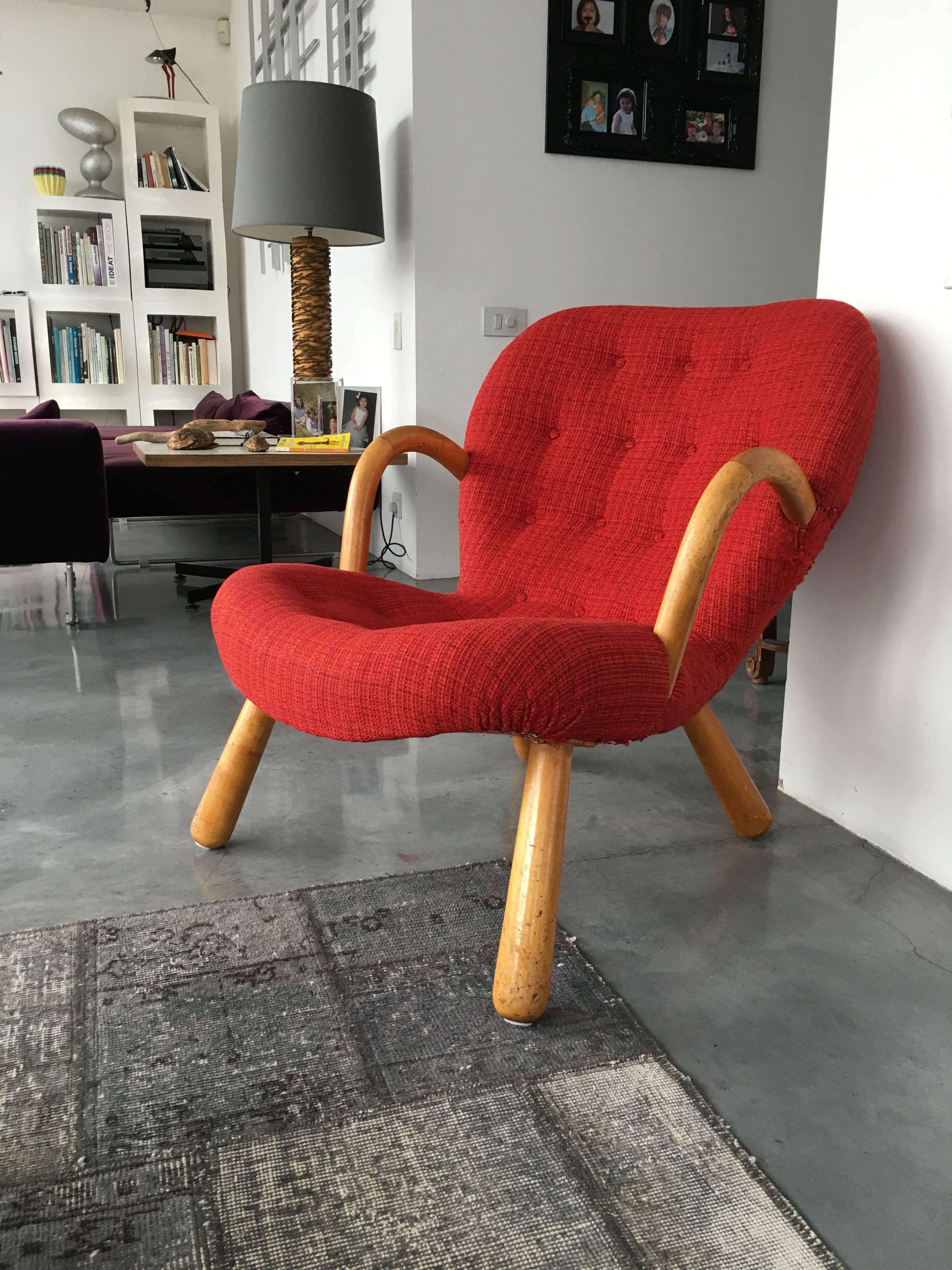 Arctander-Sessel aus rotem Stoff, Modell „Clam“, Vik & Blindheim, Norwegen, Original (Norwegisch) im Angebot