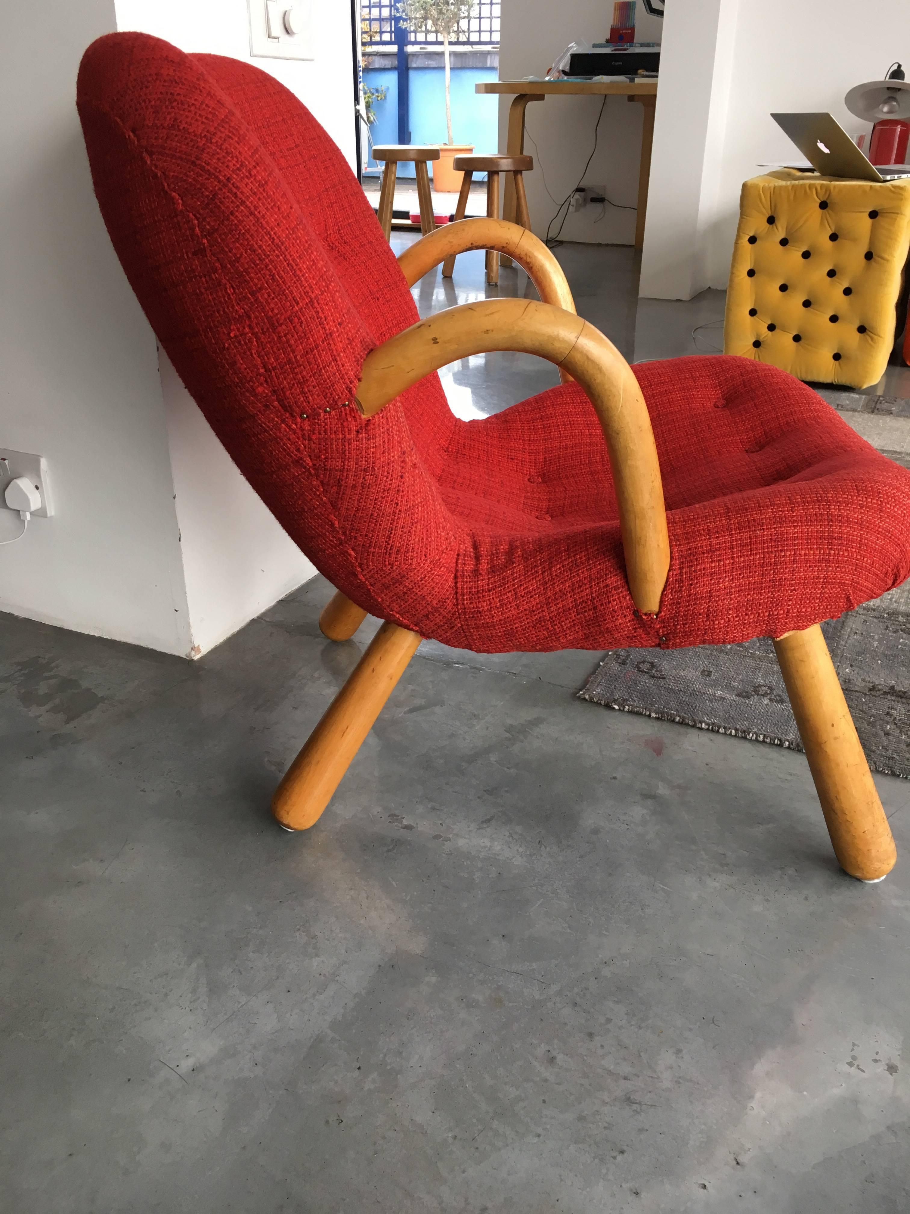 Verni Fauteuil Arctander original en tissu rouge modèle « Clam », Vik & Blindheim, Norvège en vente