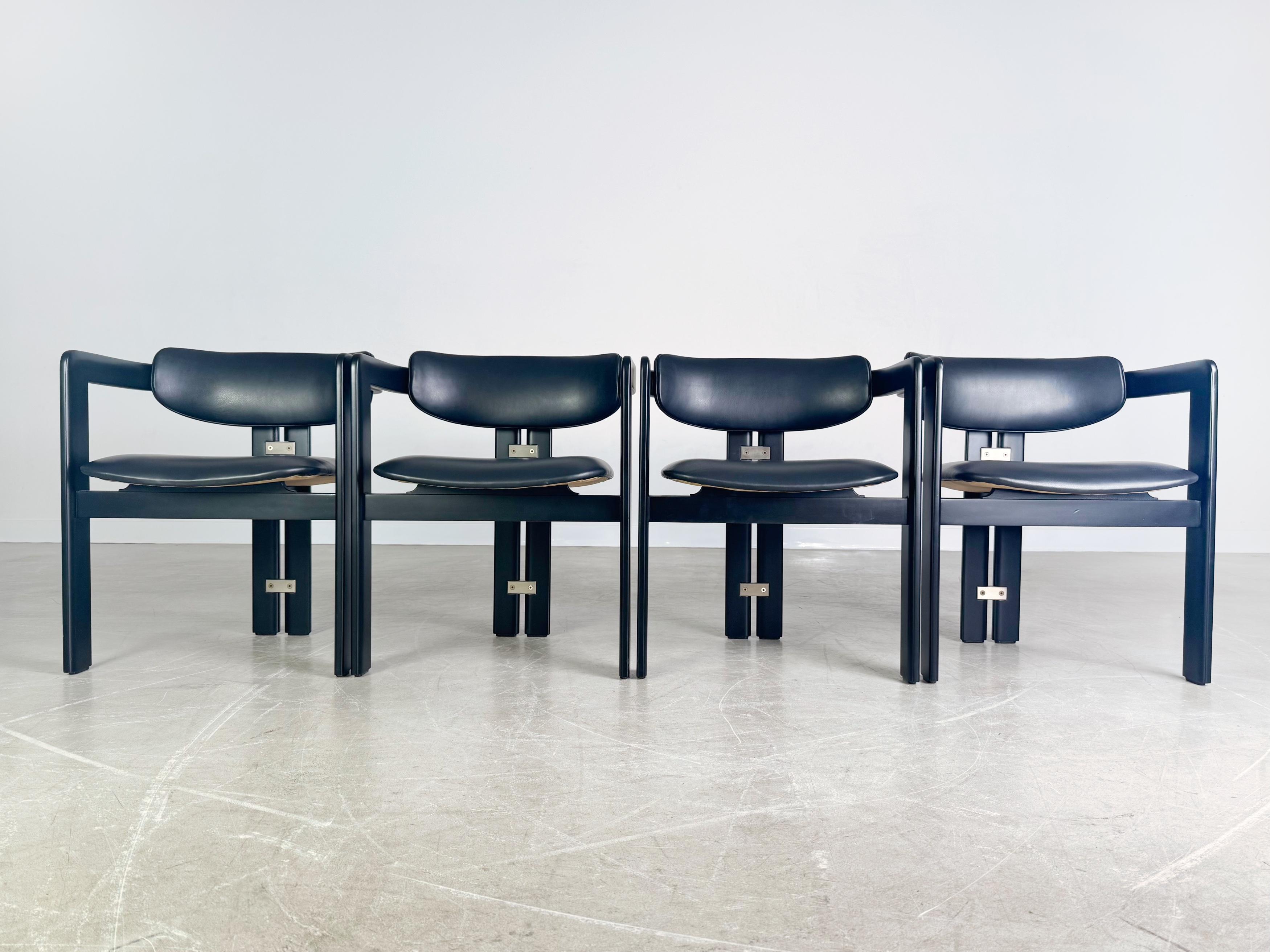 Mid-Century moderno Set 4er originale Pamplona Stühle Pozzi Augusto Savini Leder in vendita