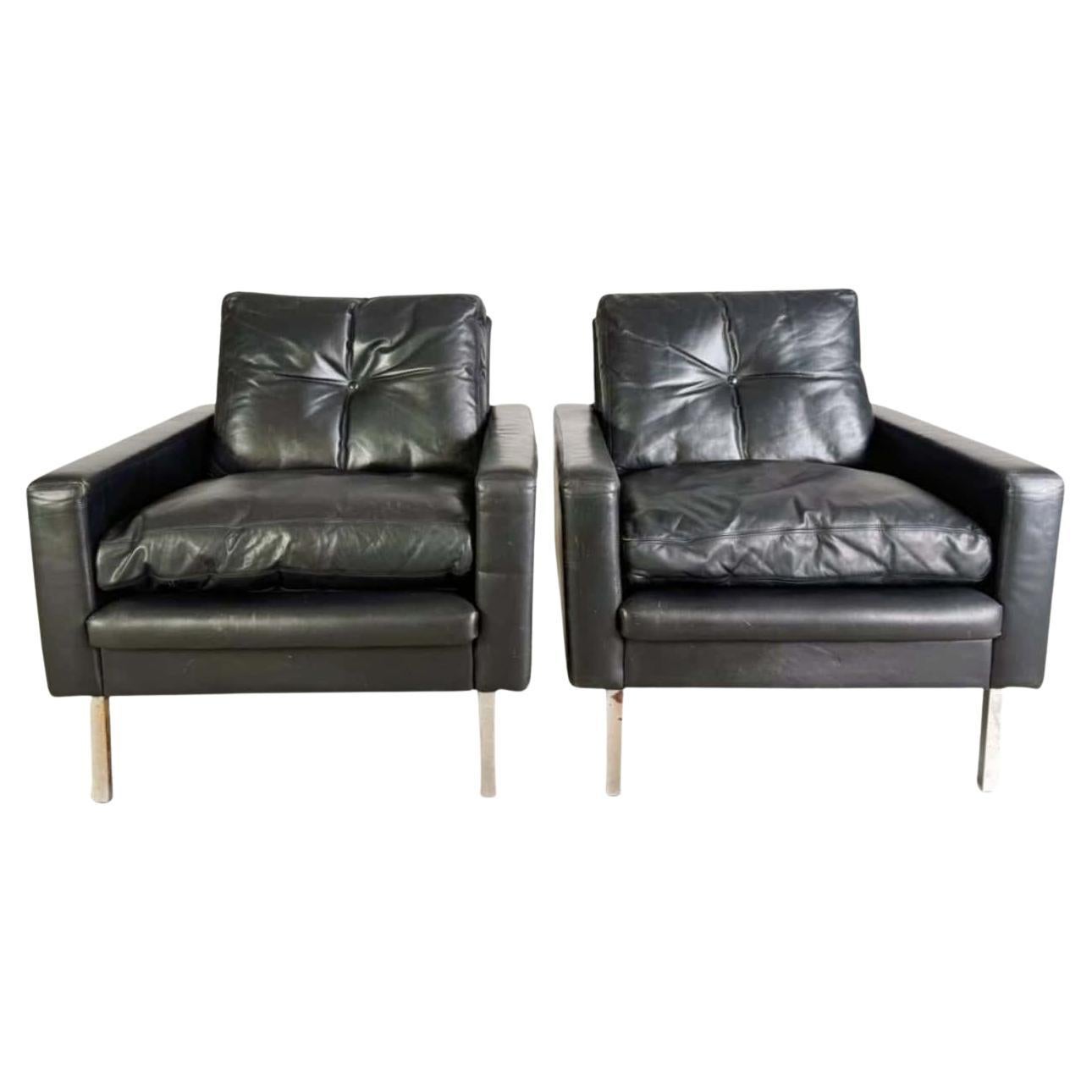 2er Set Midcentury Sessel Vintage Leder schwarz 1960s Armlehnen For Sale