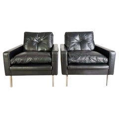 2er Set Midcentury Sessel Vintage Leder schwarz 1960s Armlehnen