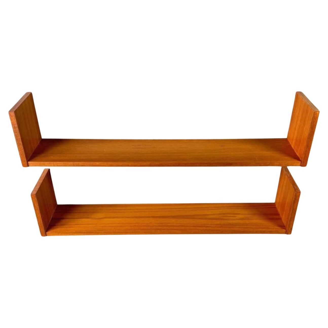 Original 2er Set Midcentury Wandregal Regalbretter schwebend Teak For Sale