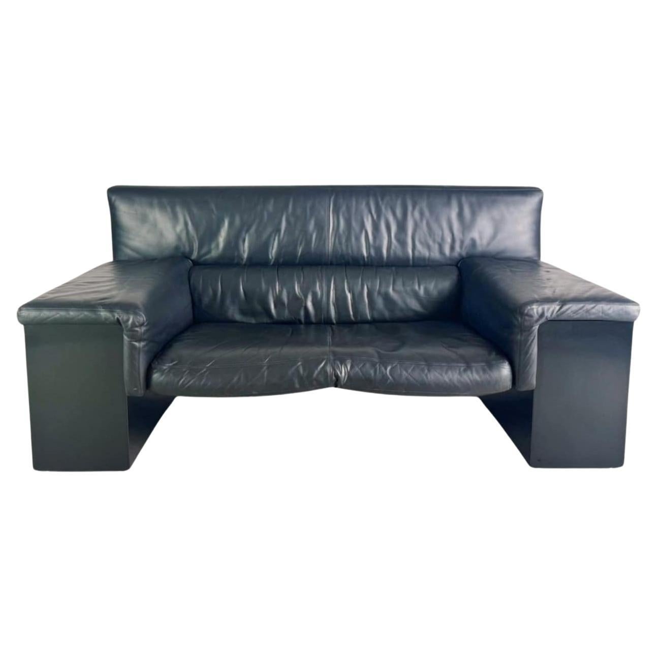 Original Knoll Brigadier Zweisitzer Leder schwarz Cini Boeri 1980 For Sale
