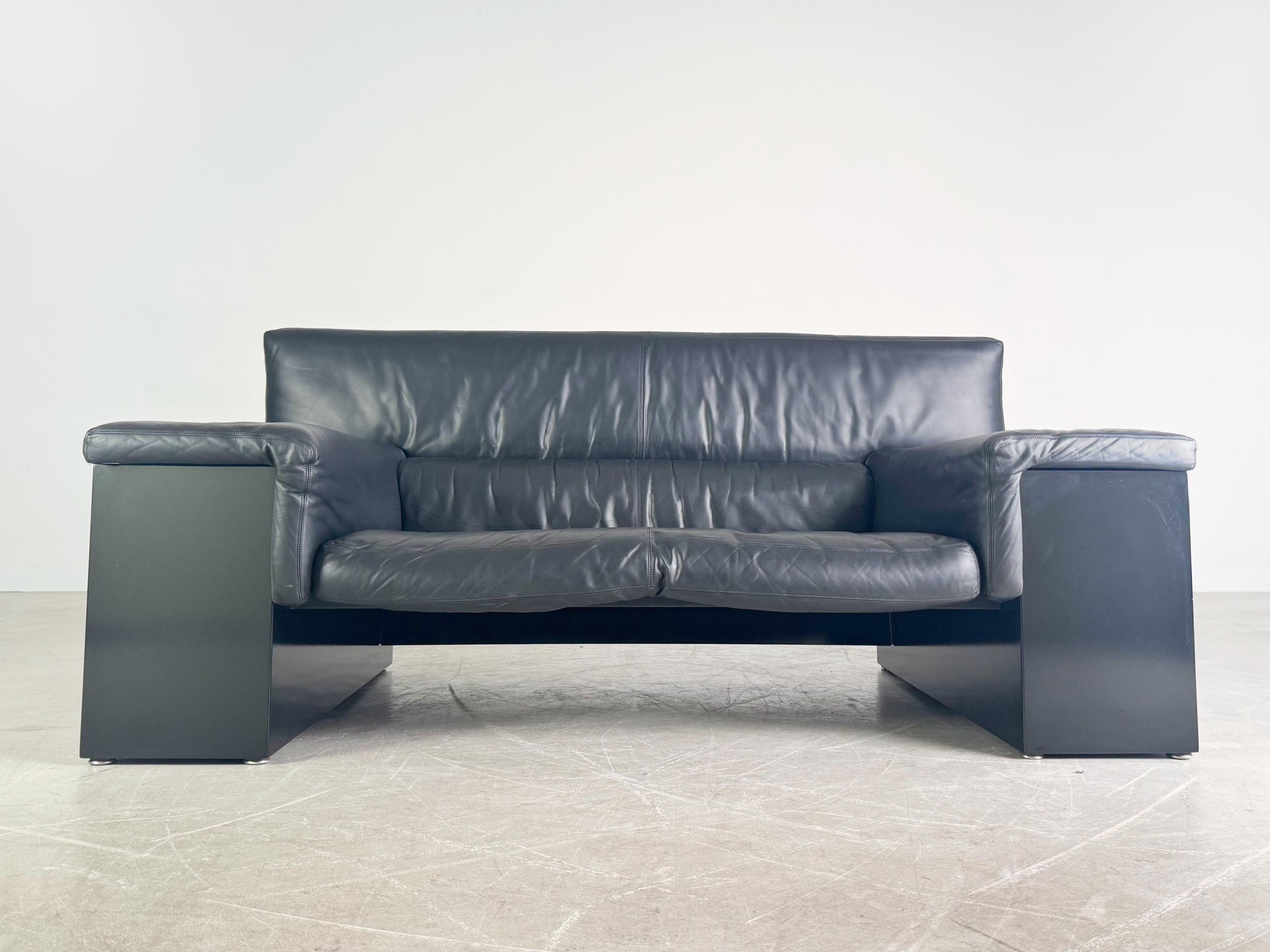 Mid-Century Modern Original Knoll Brigadier Zweisitzer Leder schwarz Cini Boeri 1980 For Sale