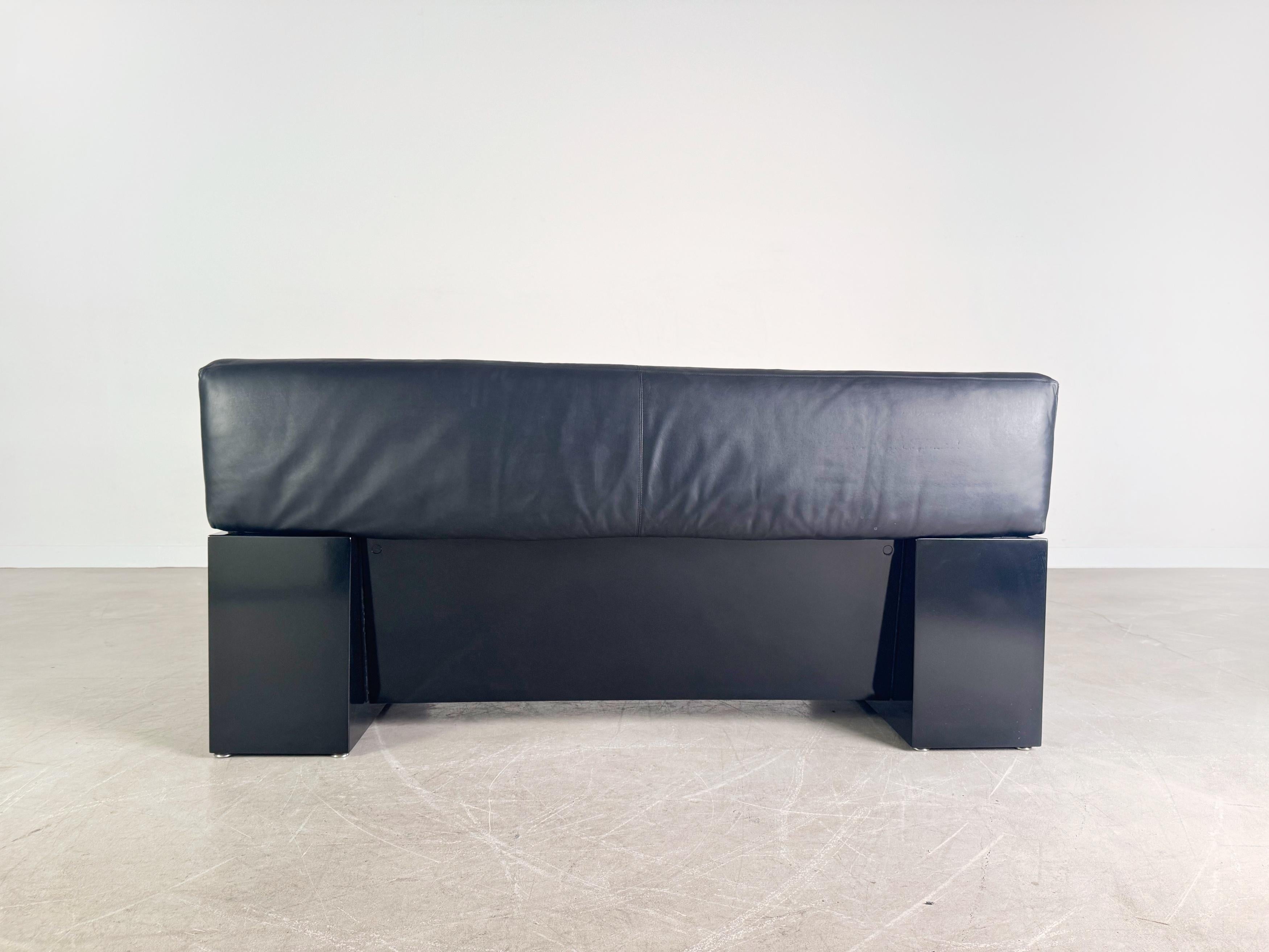Leather Original Knoll Brigadier Zweisitzer Leder schwarz Cini Boeri 1980 For Sale