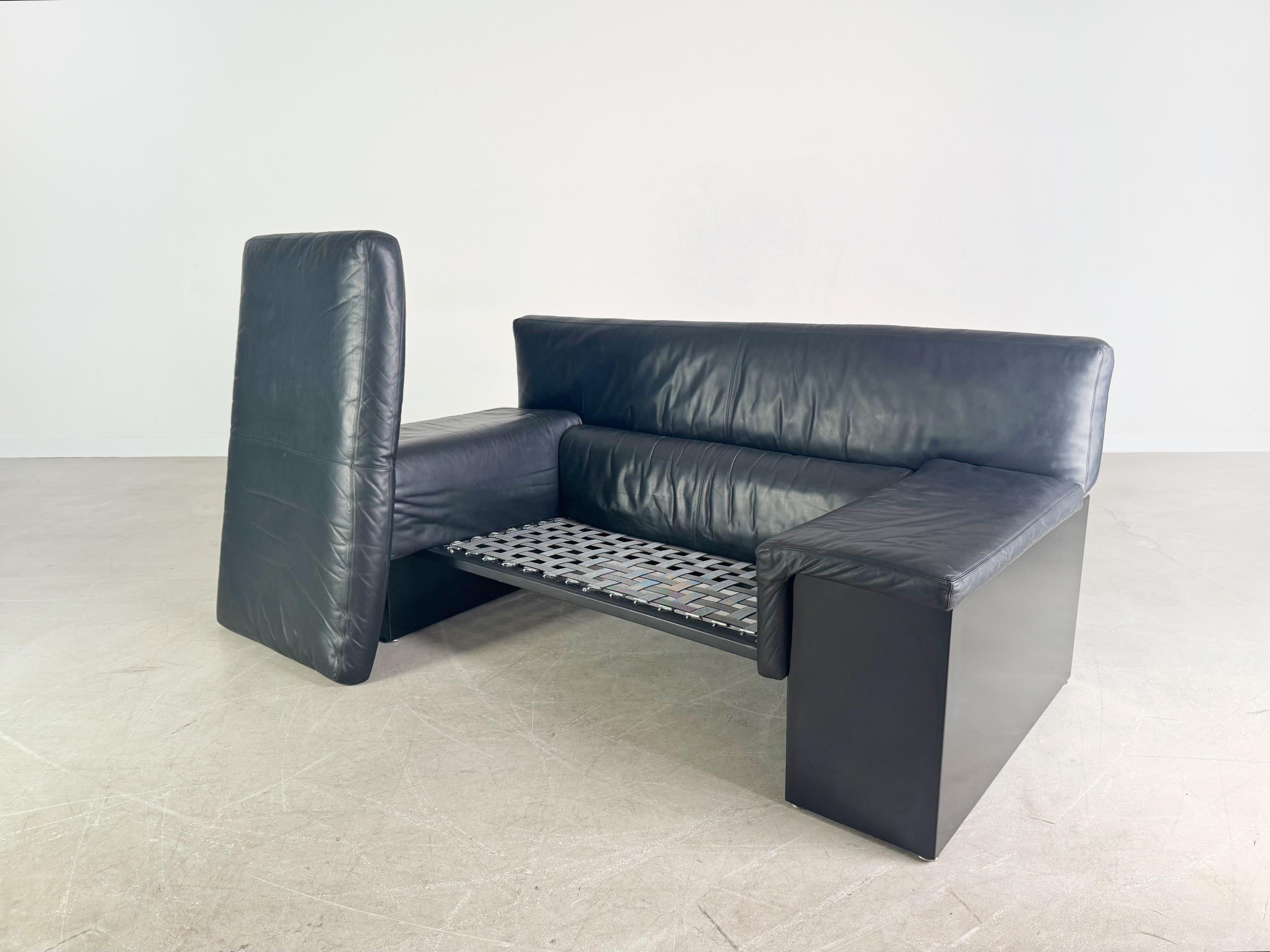 Original Knoll Brigadier Zweisitzer Leder schwarz Cini Boeri 1980 For Sale 2
