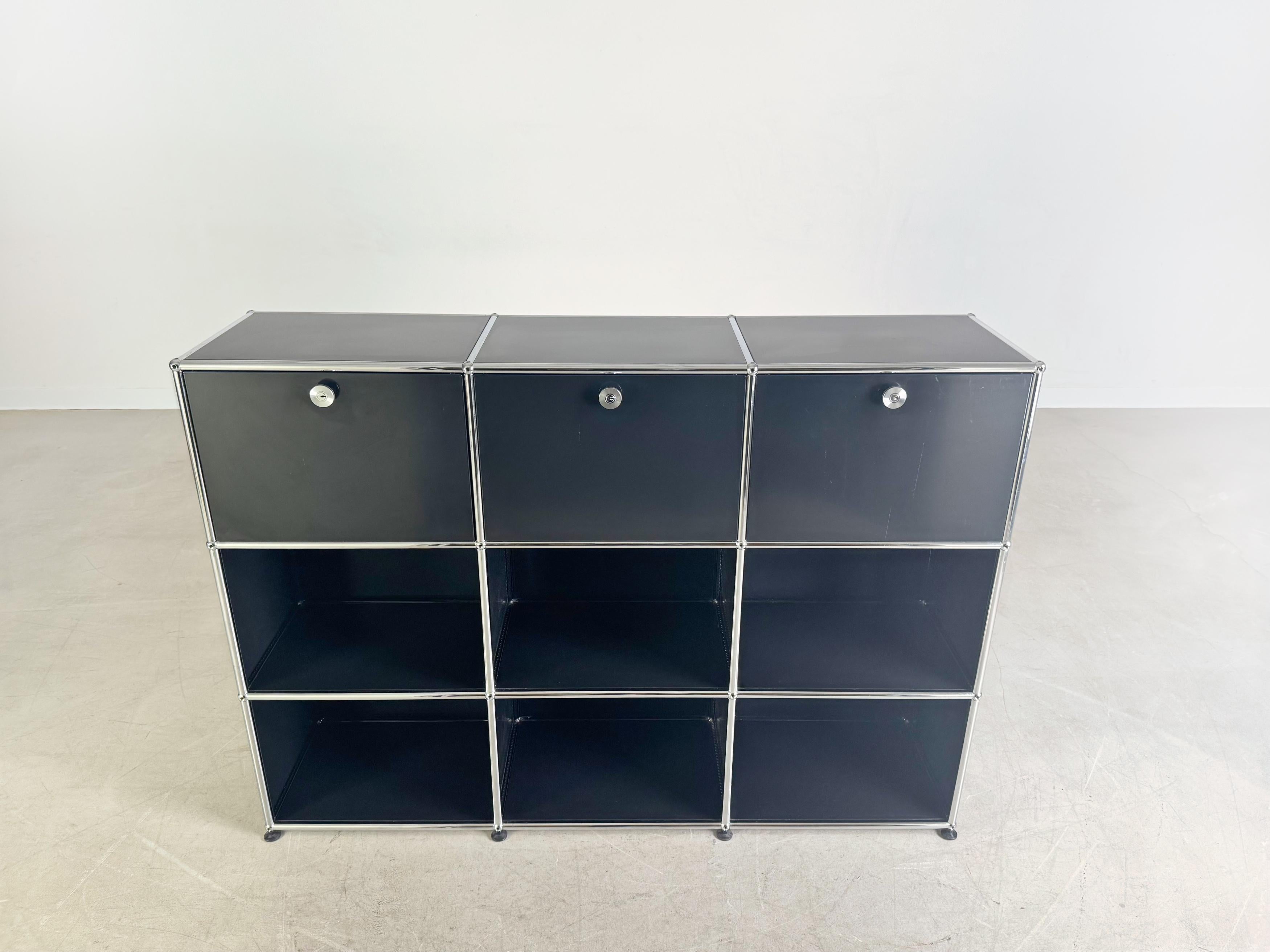 Mid-Century moderno Credenza originale Usm Haller 3x3 Kommode Design Regal schwarz in vendita