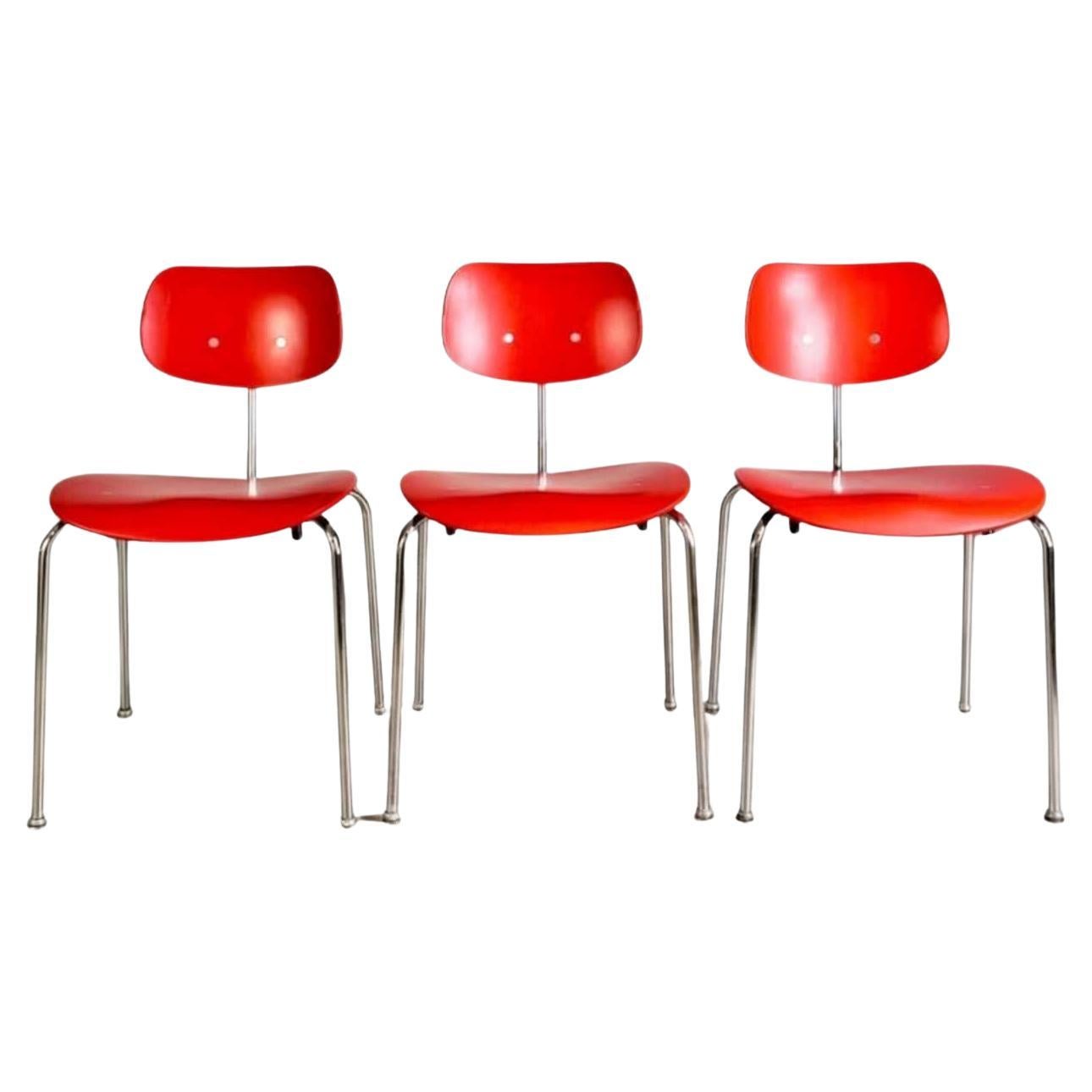 3er Set Egon Eiermann SE68 Midcentury Stühle Wilde+Spieth rot