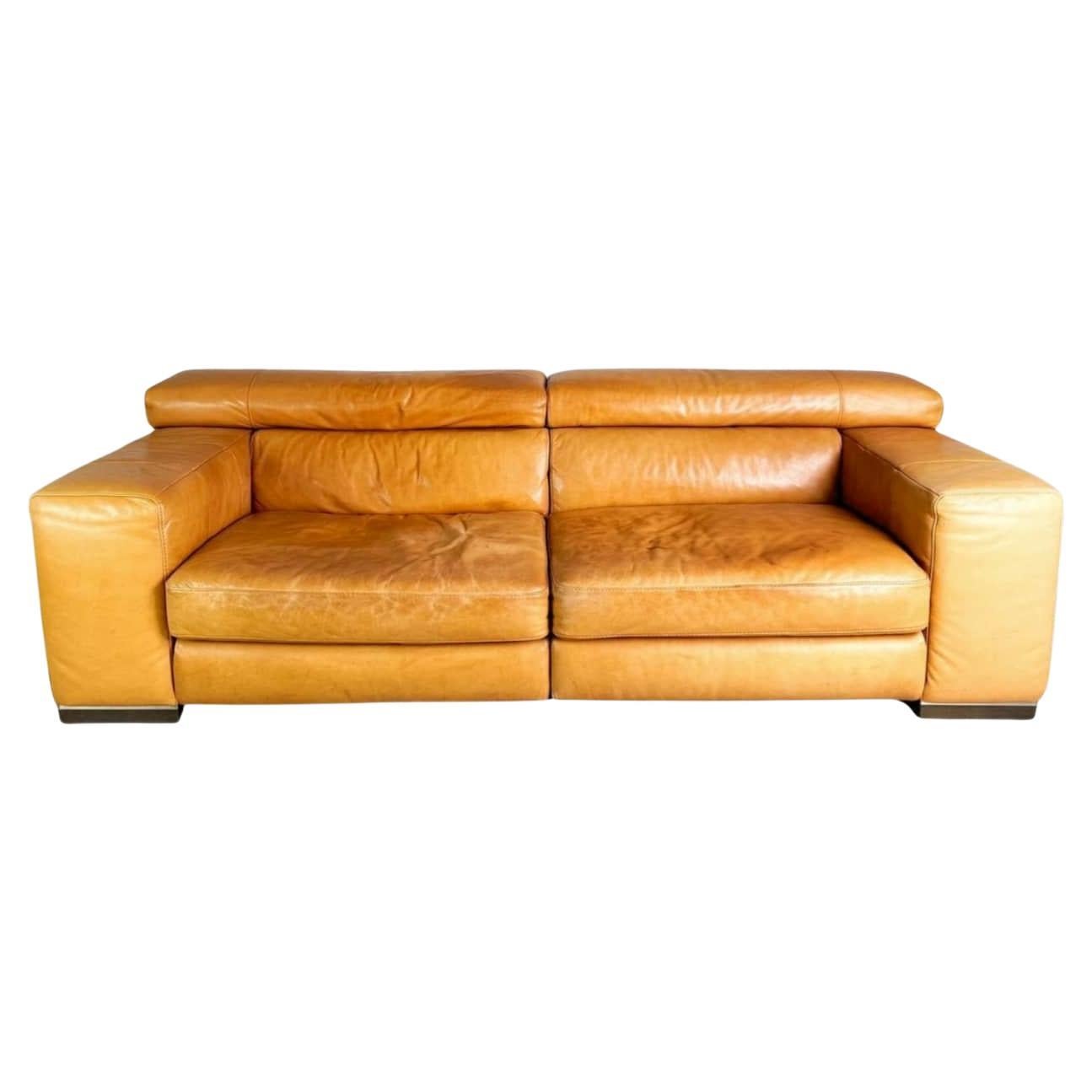 Original Natuzzi Sofa Couch Siena Cognac braun Leder Design For Sale