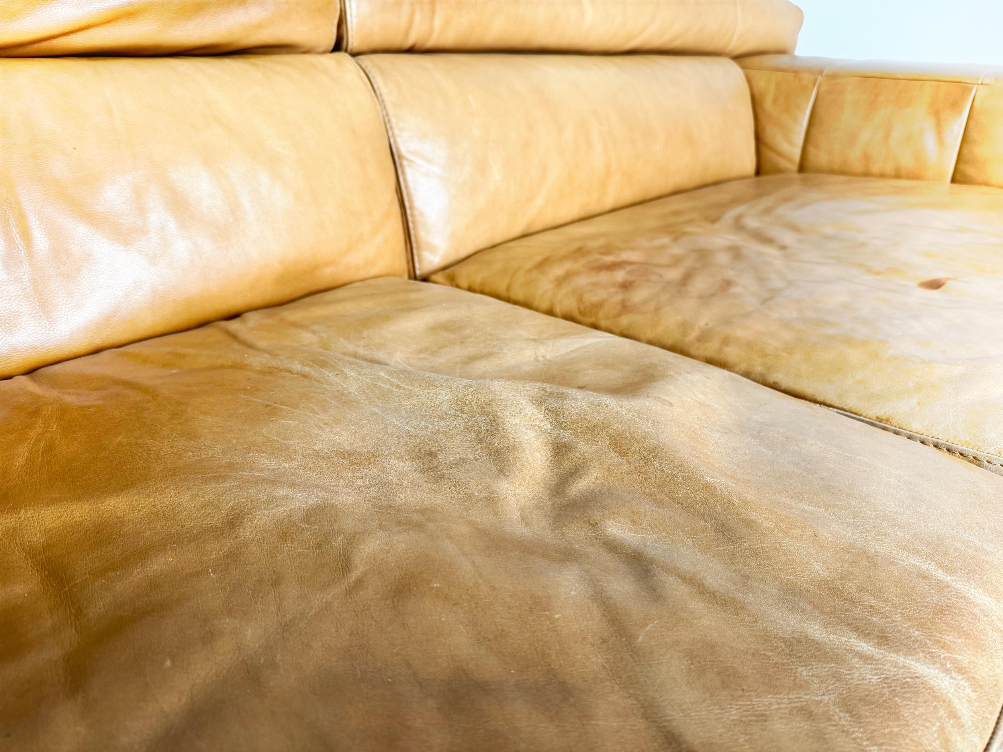 Leather Original Natuzzi Sofa Couch Siena Cognac braun Leder Design For Sale