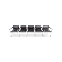5er Set Lübke Midcentury Stühle Armlehnstuhl Leder schwarz mcm