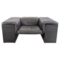 Knoll Brigadier-Sessel, Leder schwarz, Cini Boeri, flache Rückenlehne, 1980