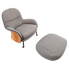 Sillón DePadova original con reposapiés, diseño de Vico Magistretti, en piel, 1980