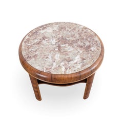 Runder Vintage-Couchtisch aus Nussbaumholz und Marmor, 50er Jahre