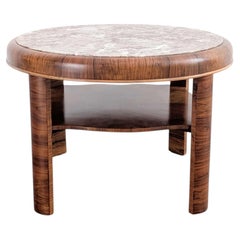 Runder Vintage-Couchtisch aus Nussbaumholz und Marmor, 50er Jahre
