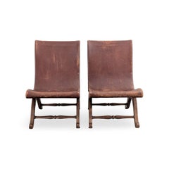2er-Set Stühle von Pierre Lottier aus den 1950er Jahren, Almazan-Eiche, Leder, Vintage