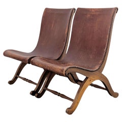 2er-Set Stühle von Pierre Lottier aus den 1950er Jahren, Almazan-Eiche, Leder, Vintage