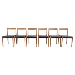 Original 6er-Set Midcentury-Stühle von Lübke, Nussbaum, Leder, Vintage