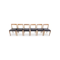 Original 6er-Set Midcentury-Stühle von Lübke, Nussbaum, Leder, Vintage