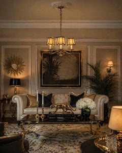 Elegant 6-Arm Brass Chandelier by Leclaire & Schäfer, 1970s – Hollywood Regency