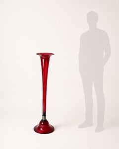 Monumental Murano Ruby Red Art Glass Floor Vase, Italy, 1960s, 105 cm