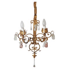Hollywood Regency chandelier lamp in Venetian style with crystal glass & leaves