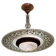 Lámpara colgante Art Nouveau Ufo de Ezan, cobre y cristal, 50 cm, años 30