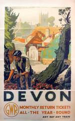 Original 1930s Great Western Railway GWR Poster - Devon - Any Day Any Train