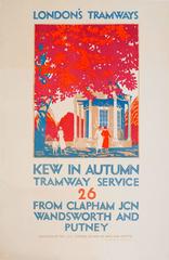 Original Vintage 1925 Arts & Crafts Poster For London's Tramways - Kew In Autumn