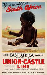 Original 1930s Union Castle Line Cruise Ship Poster: South Africa & East Africa