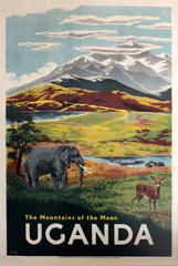 Original Vintage Travel Advertising Poster: Mountains Of The Moon Uganda Africa