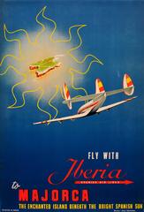 Original Retro Travel Poster - Fly Iberia Spanish Air Lines To Majorca Spain