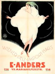 Large Original Art Deco Fashion Advertising Poster For E Anders Vienna Fur 1920s