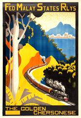 Vintage Original 1933 Poster For The FMSR Malay States Railways - The Golden Chersonese