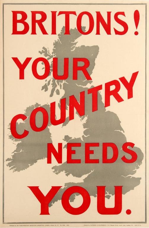 Original 1914 World War One Propaganda Poster Britons! Your Country