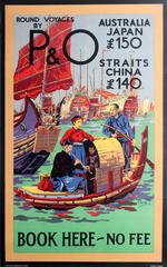 Vintage Original P&O Cruise Ship Poster - Round Voyages To Australia Japan Straits China
