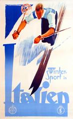 Original Vintage ENIT Skiing Poster By Lenhart Promoting Winter Sports In Italy