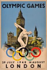 Original Vintage Iconic Discobolus Poster For The 1948 London Olympic Games