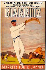 Original Vintage Chemin De Fer Du Nord French Railway Poster For Biarritz France