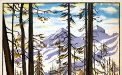 Rare Original Antique Winter Sport Ski Travel Poster for St. Moritz Switzerland