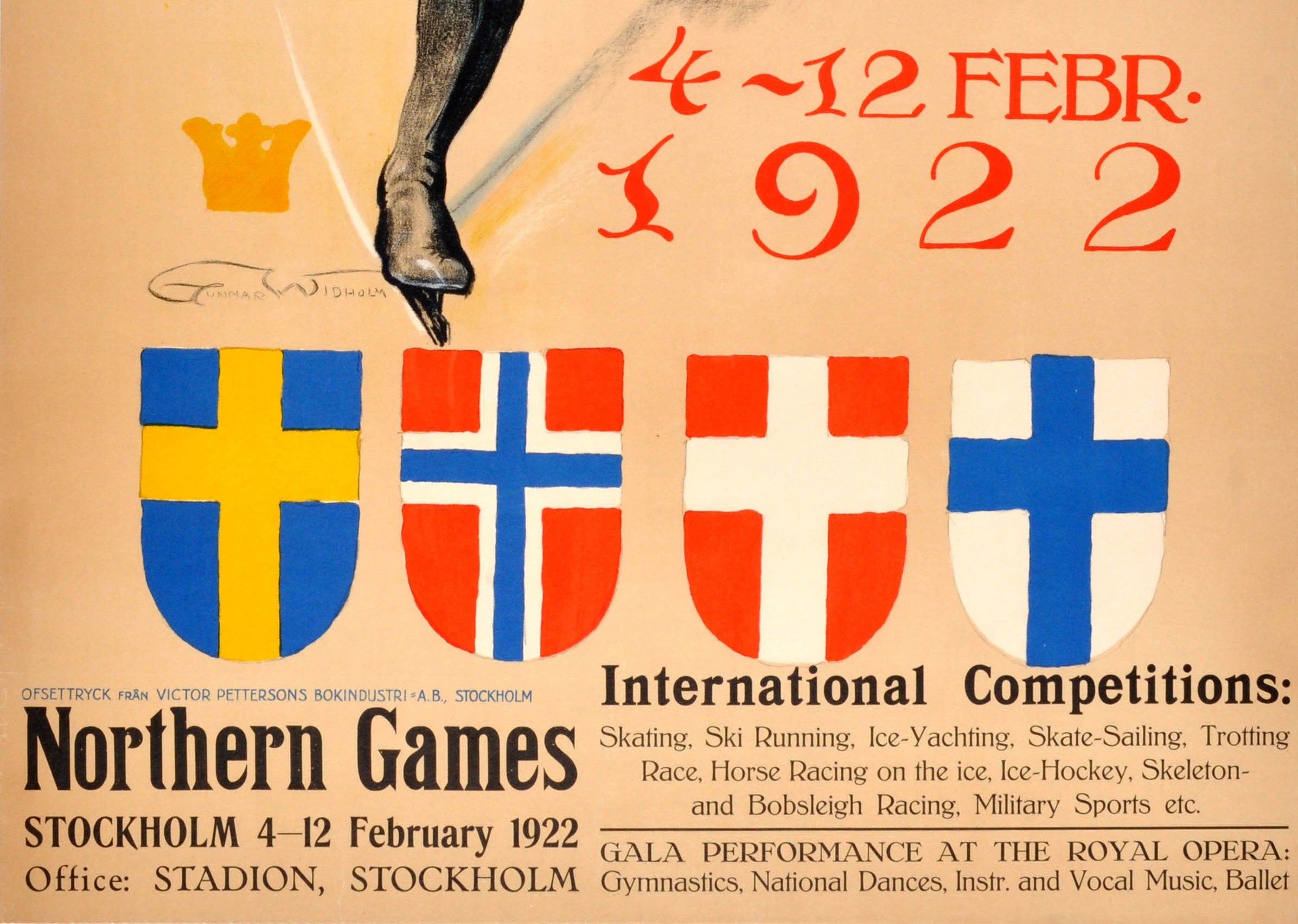 Vintage Ski Posters THE 1922 NORTHERN GAMES SWEDEN Art Deco Travel Print