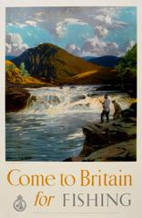 Original Vintage Travel Poster By Norman Wilkinson - Come To Britain For Fishing