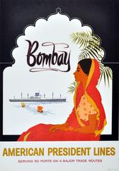 Original Vintage 1950s Cruise Travel Poster - Bombay By American President Lines