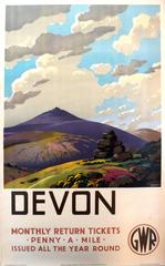 Original Vintage GWR (Great Western Railway) Poster For Devon By Leonard Cusden