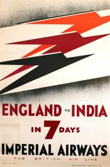 Set of Three Original 1932 Art Deco Posters by Lee-Elliott for Imperial Airways