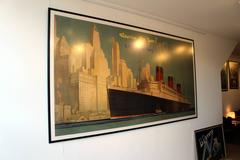 Very Rare Original 1930s Cunard White Star Queen Mary Poster "America This Year"