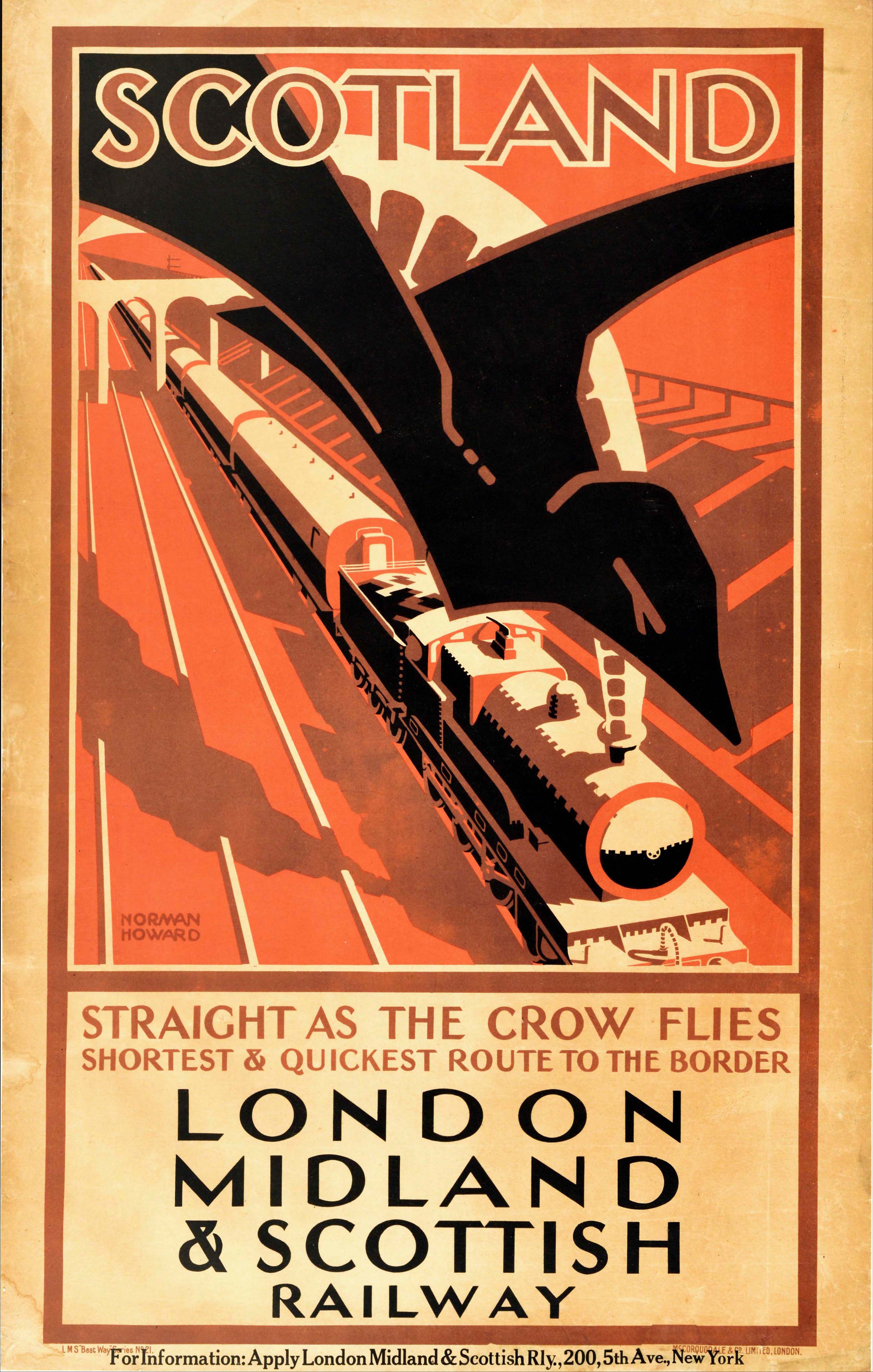 Original Vintage Travel Poster Scotland LMS Straight As The Crow Flies Art Deco